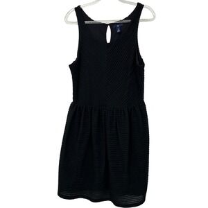 Gap Womens Black Textured Ribbed Chevron Fit & Flare Skater Dress Size L Large